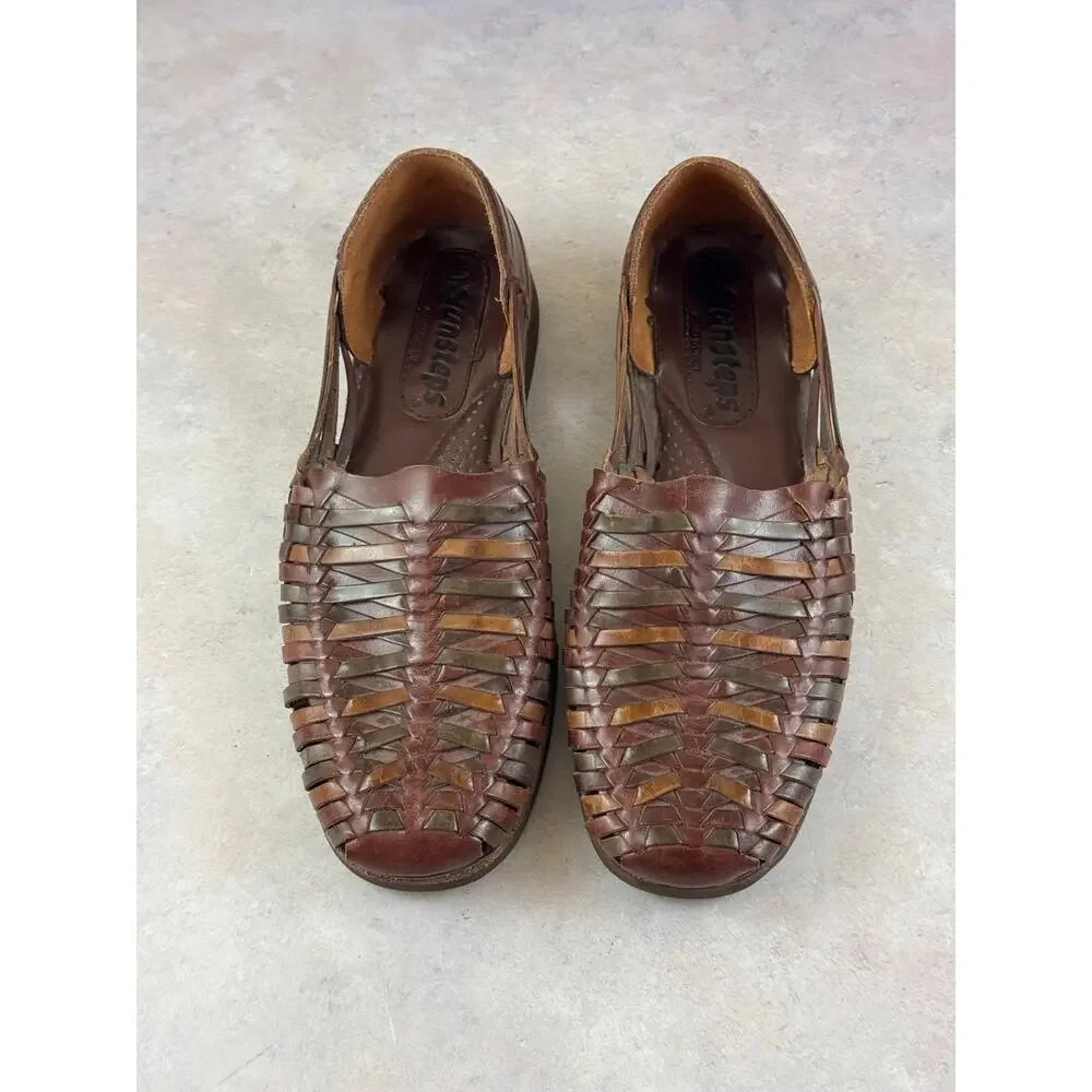 Sunsteps Hand-Woven Leather Loafers Shoes Men Sz 11.5 Brown Preppy Boho